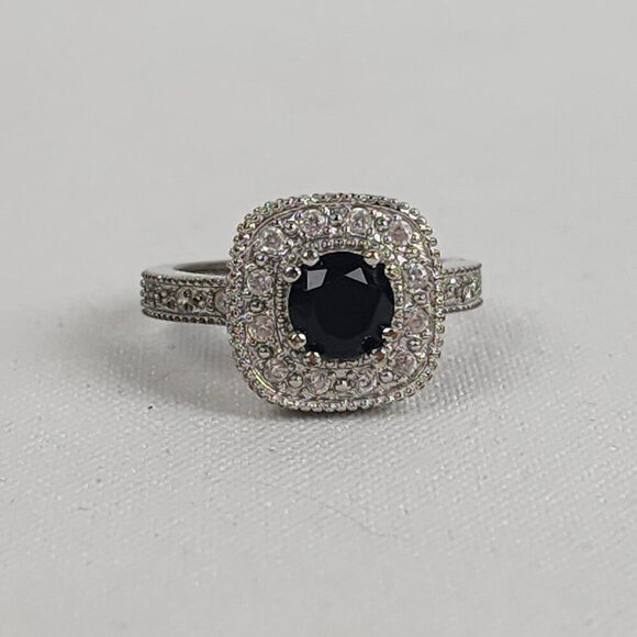 925 Sterling Silver Black Square Stone Ring Size 9 - Picture 2 of 8